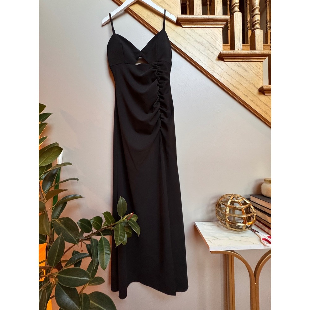 Windsor Women Black Maxi Dress‎ L Cutout Ruched Slit Formal Evening Gown Prom - Picture 2 of 10